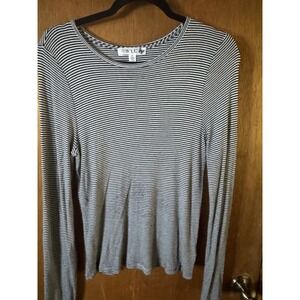 NYL Womens XL Long Sleeve Striped Top Black White Crew Neck Rayon Blend Knit